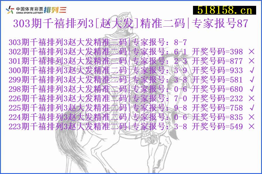 303期千禧排列3[赵大发]精准二码|专家报号87