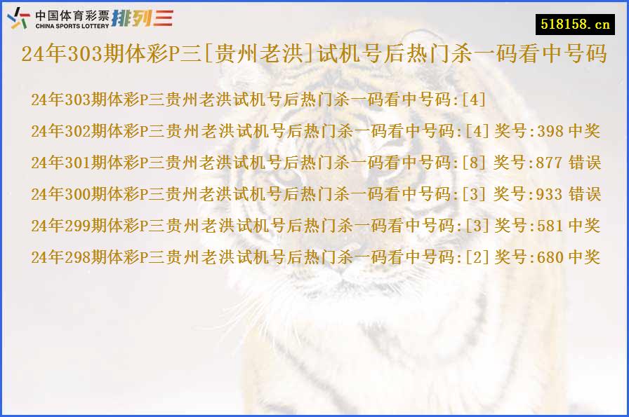 24年303期体彩P三[贵州老洪]试机号后热门杀一码看中号码