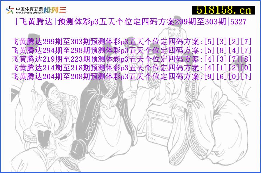 [飞黄腾达]预测体彩p3五天个位定四码方案299期至303期|5327