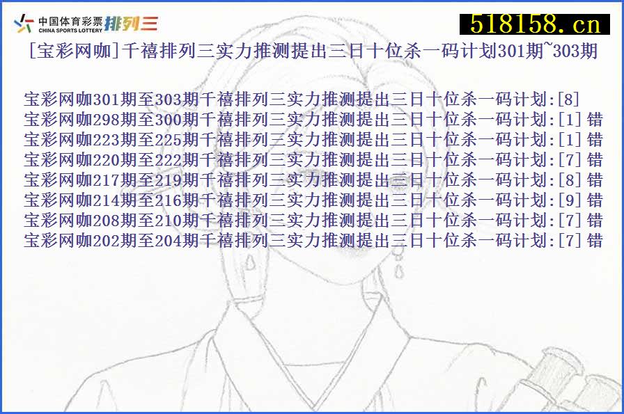 [宝彩网咖]千禧排列三实力推测提出三日十位杀一码计划301期~303期