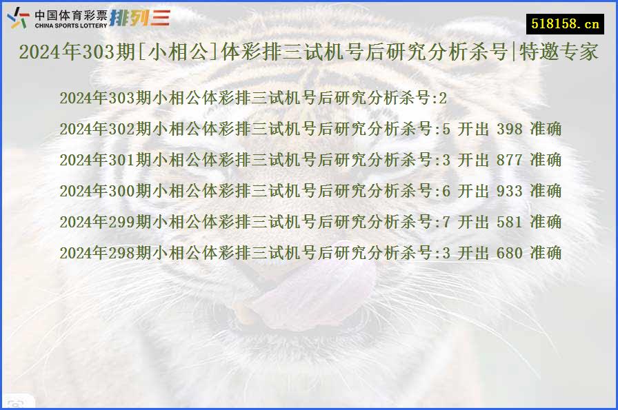 2024年303期[小相公]体彩排三试机号后研究分析杀号|特邀专家