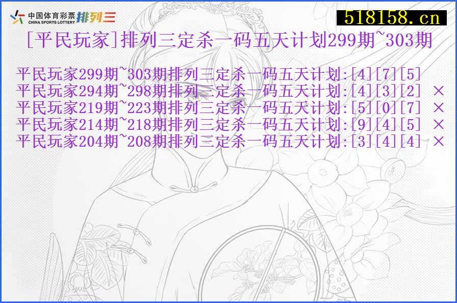 [平民玩家]排列三定杀一码五天计划299期~303期