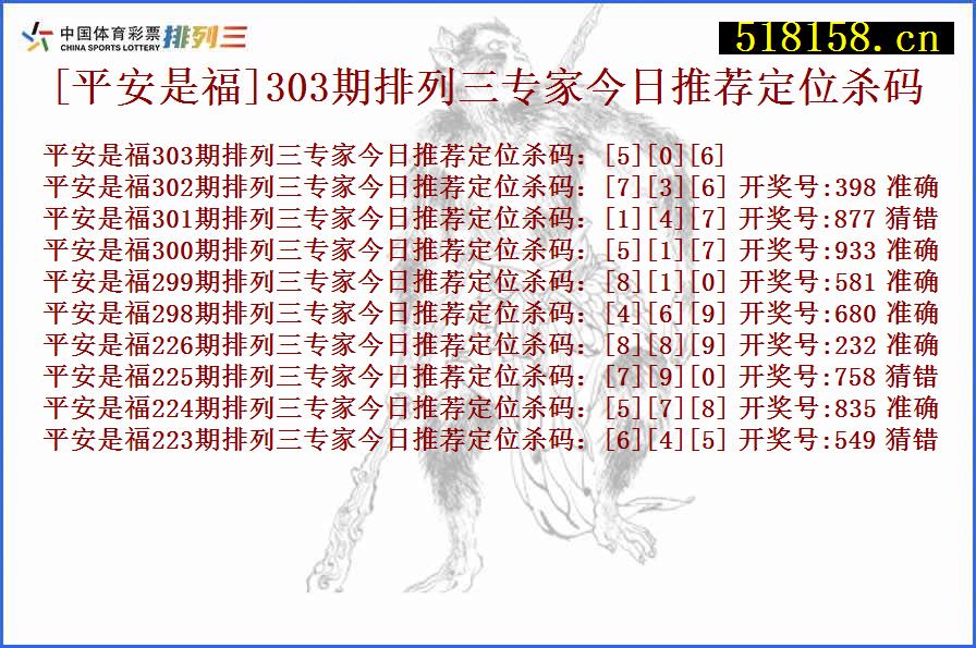 [平安是福]303期排列三专家今日推荐定位杀码