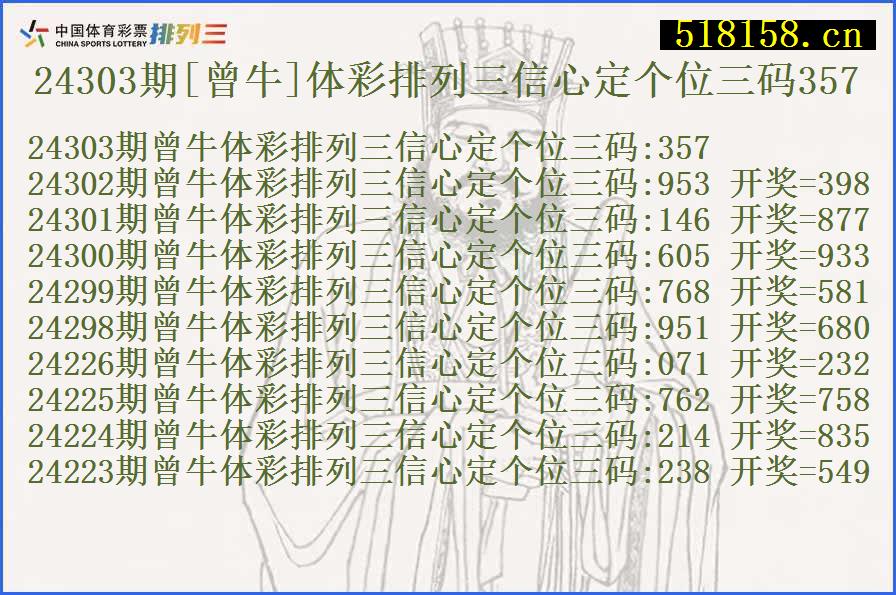 24303期[曾牛]体彩排列三信心定个位三码357