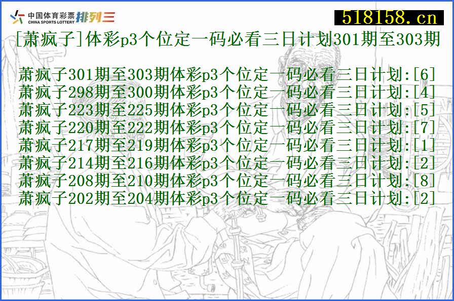 [萧疯子]体彩p3个位定一码必看三日计划301期至303期