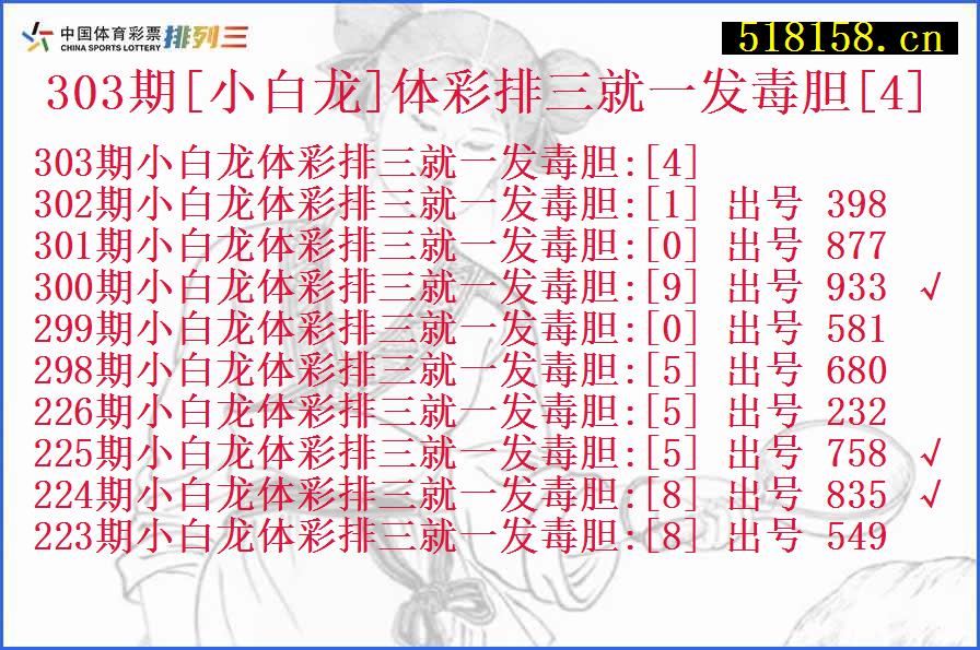 303期[小白龙]体彩排三就一发毒胆[4]