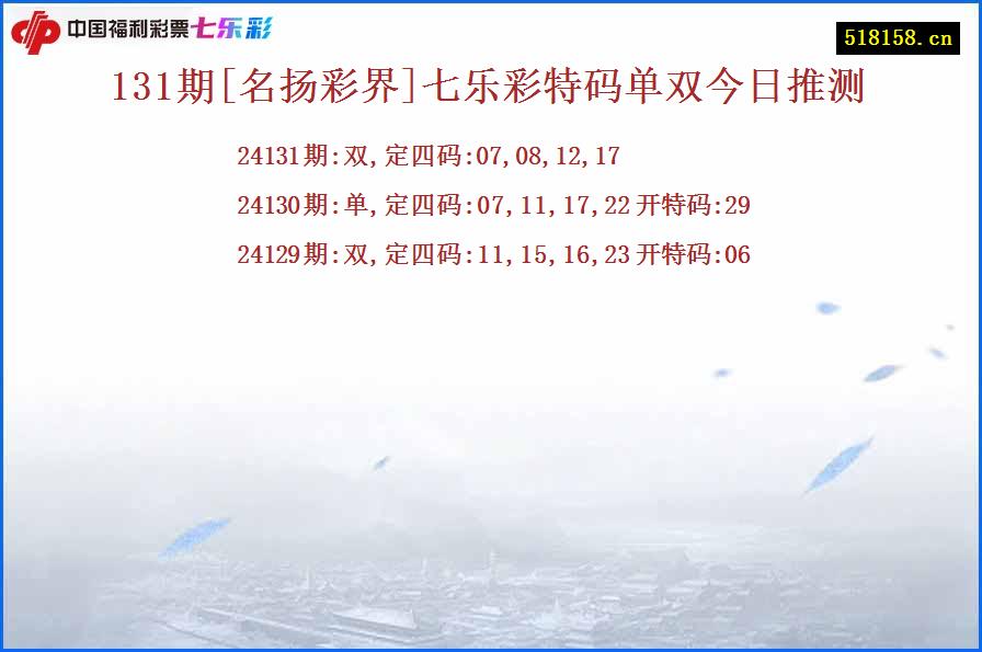 131期[名扬彩界]七乐彩特码单双今日推测