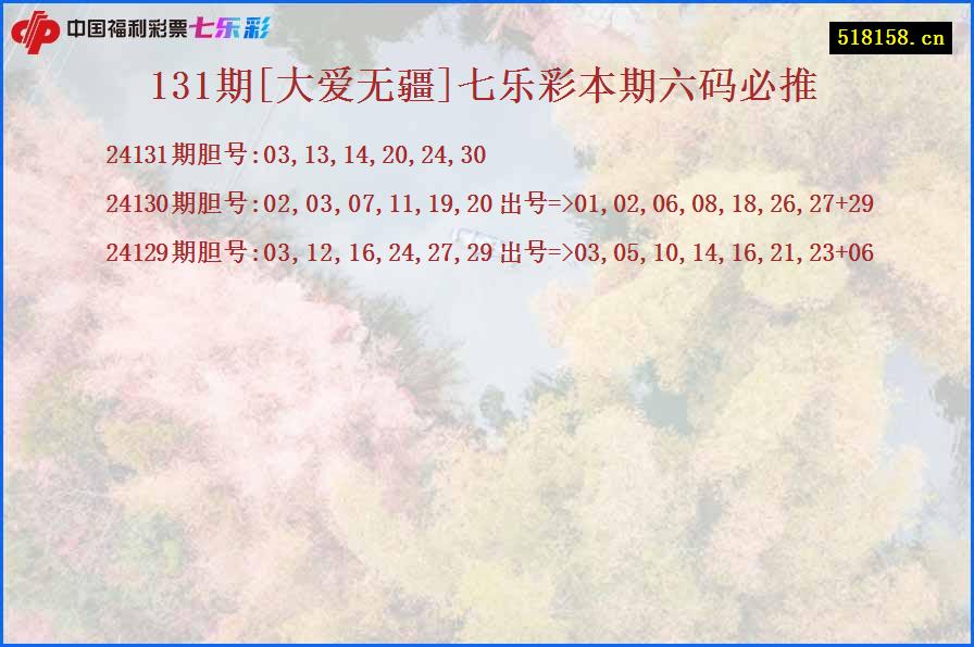 131期[大爱无疆]七乐彩本期六码必推