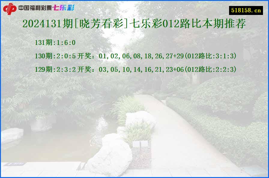 2024131期[晓芳看彩]七乐彩012路比本期推荐