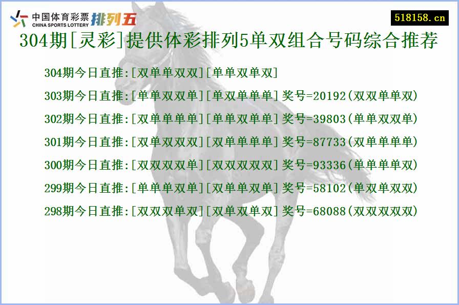 304期[灵彩]提供体彩排列5单双组合号码综合推荐