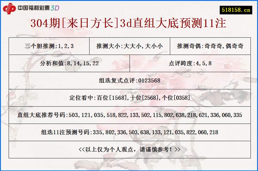 304期[来日方长]3d直组大底预测11注