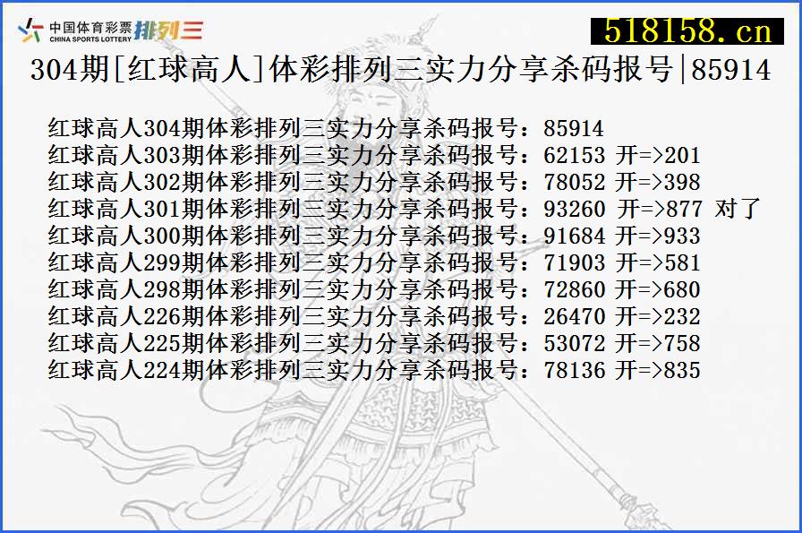 304期[红球高人]体彩排列三实力分享杀码报号|85914