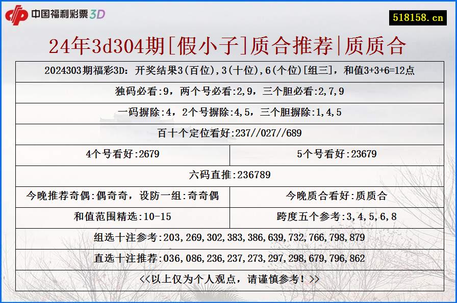 24年3d304期[假小子]质合推荐|质质合