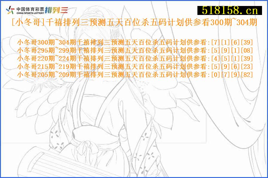 [小冬哥]千禧排列三预测五天百位杀五码计划供参看300期~304期