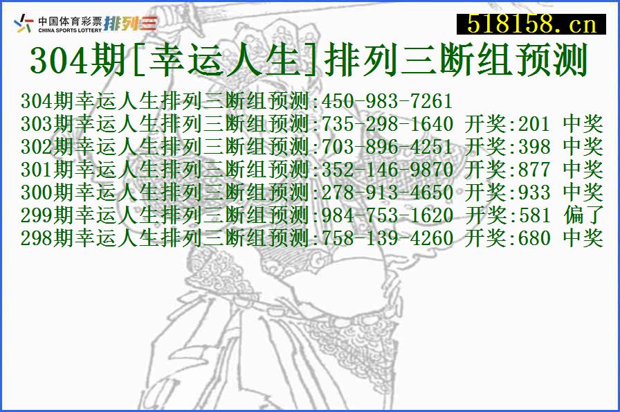 304期[幸运人生]排列三断组预测