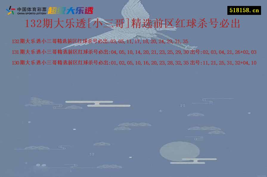 132期大乐透[小三哥]精选前区红球杀号必出