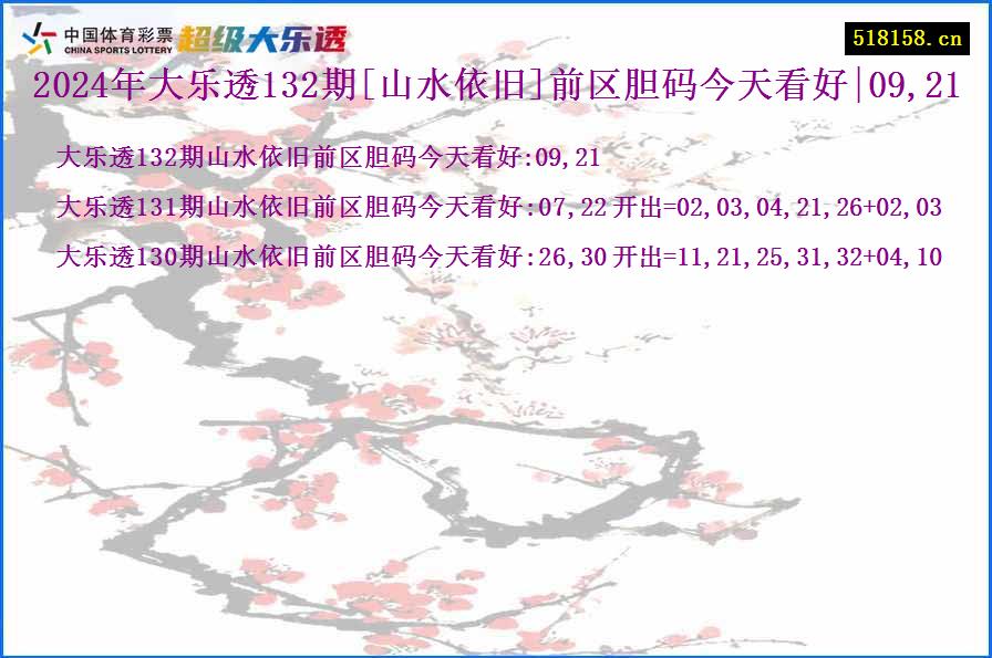 2024年大乐透132期[山水依旧]前区胆码今天看好|09,21