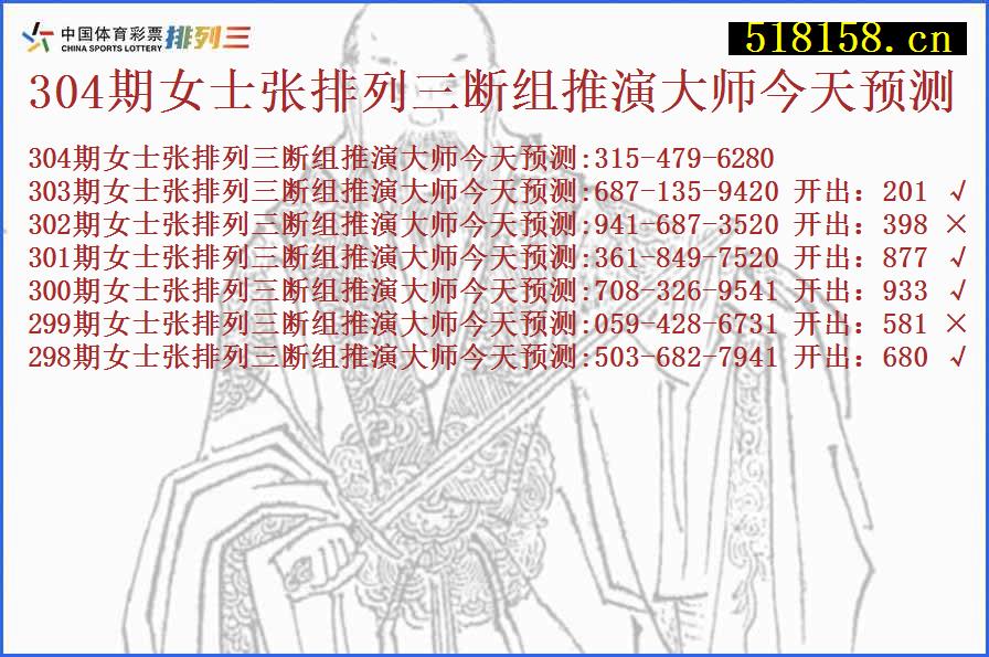 304期女士张排列三断组推演大师今天预测