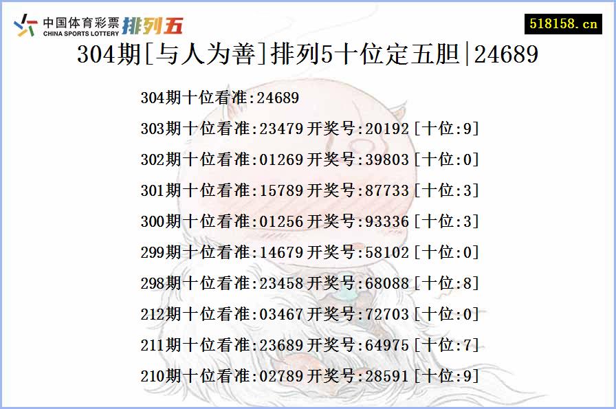 304期[与人为善]排列5十位定五胆|24689