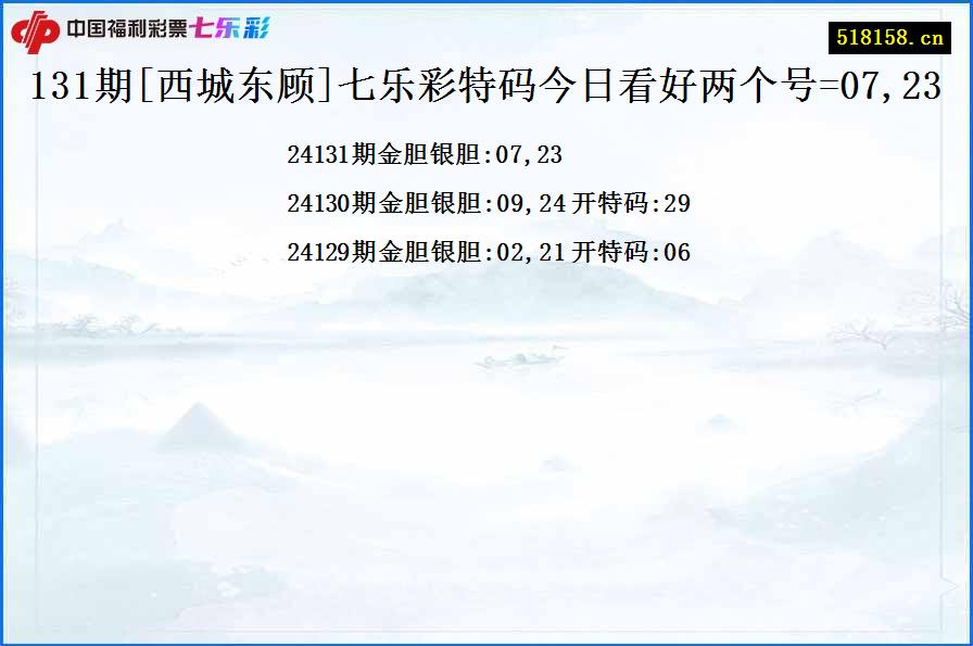 131期[西城东顾]七乐彩特码今日看好两个号=07,23