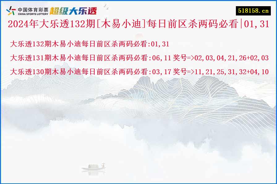 2024年大乐透132期[木易小迪]每日前区杀两码必看|01,31