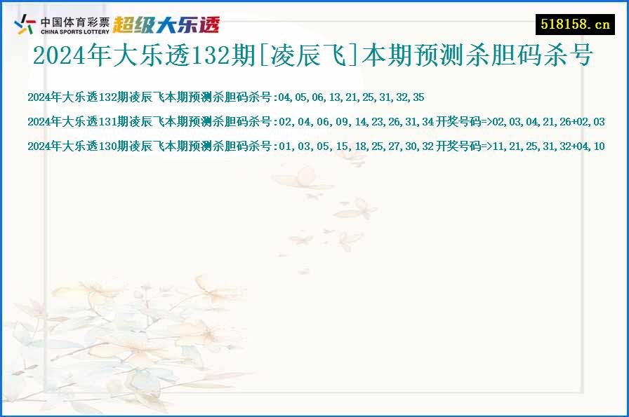 2024年大乐透132期[凌辰飞]本期预测杀胆码杀号