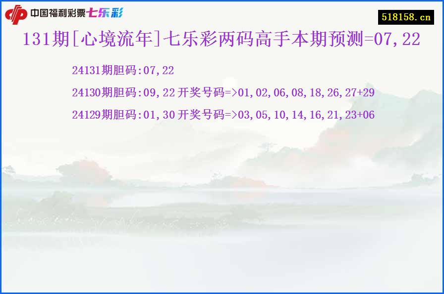 131期[心境流年]七乐彩两码高手本期预测=07,22