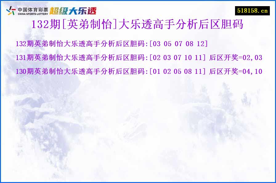 132期[英弟制怡]大乐透高手分析后区胆码