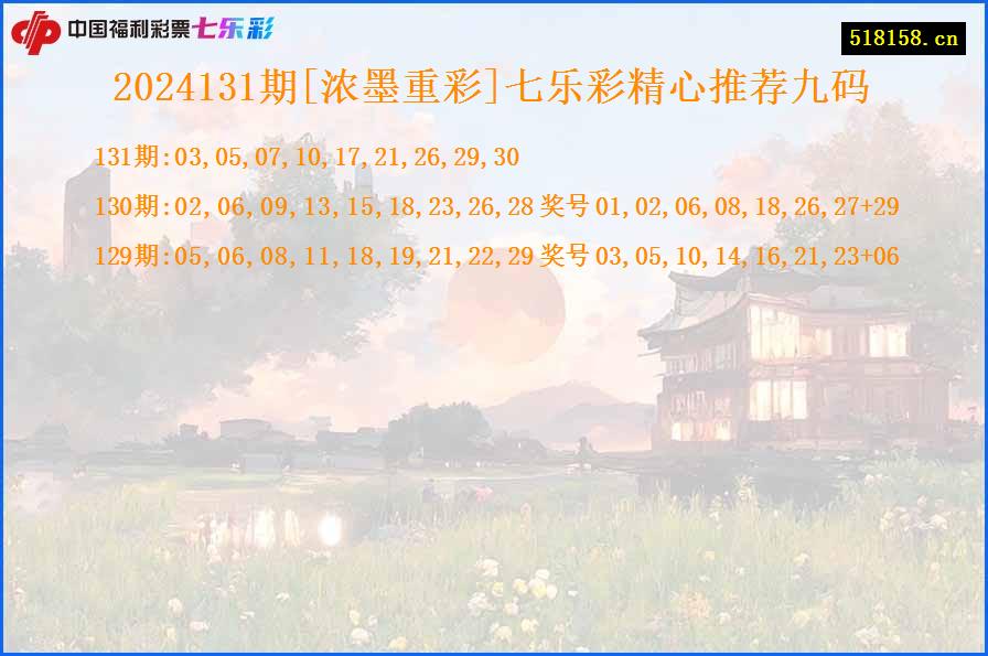 2024131期[浓墨重彩]七乐彩精心推荐九码