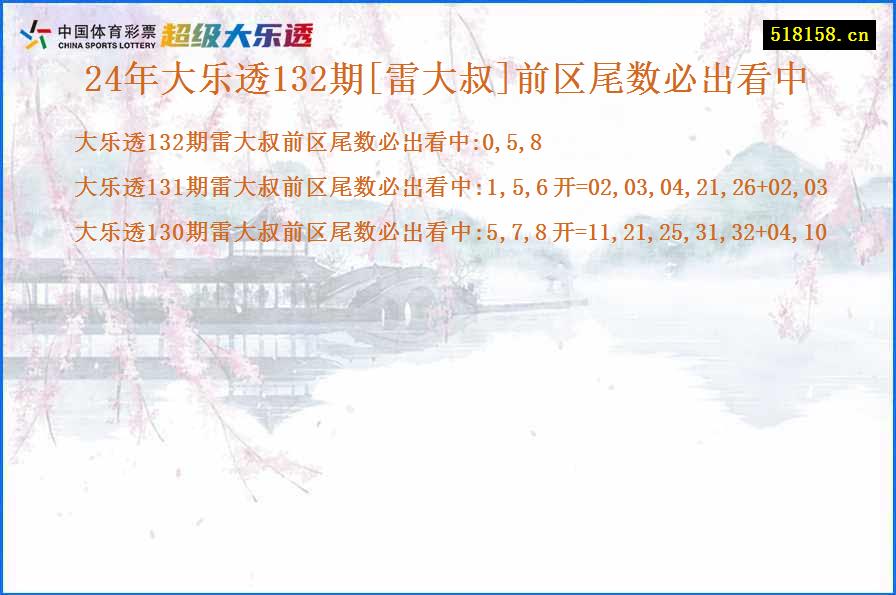 24年大乐透132期[雷大叔]前区尾数必出看中