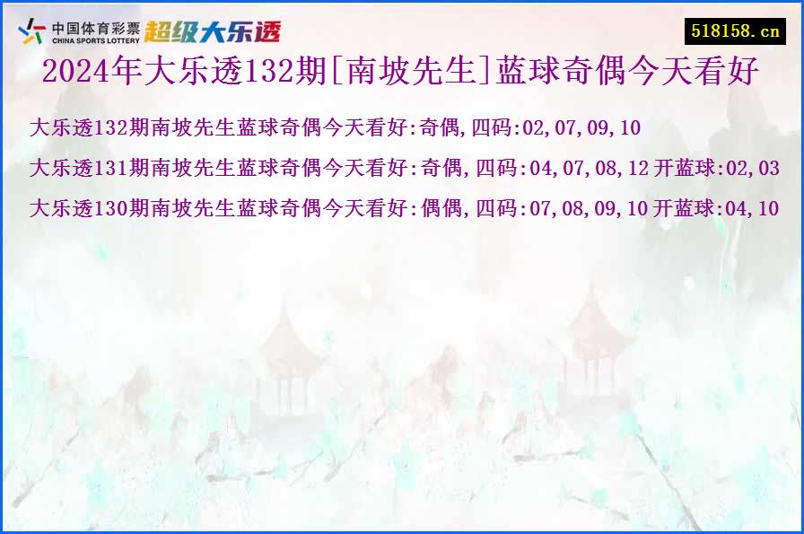 2024年大乐透132期[南坡先生]蓝球奇偶今天看好