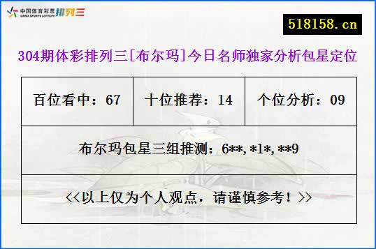 304期体彩排列三[布尔玛]今日名师独家分析包星定位