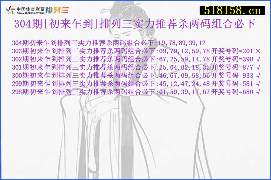 304期[初来乍到]排列三实力推荐杀两码组合必下