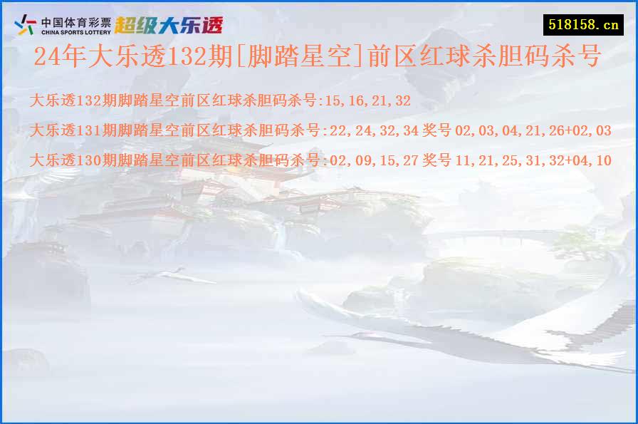 24年大乐透132期[脚踏星空]前区红球杀胆码杀号