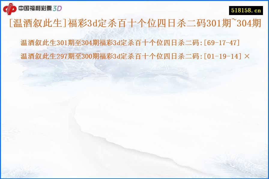 [温酒叙此生]福彩3d定杀百十个位四日杀二码301期~304期