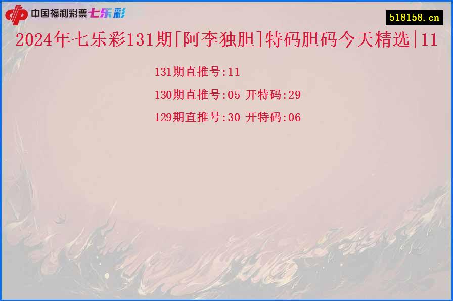 2024年七乐彩131期[阿李独胆]特码胆码今天精选|11