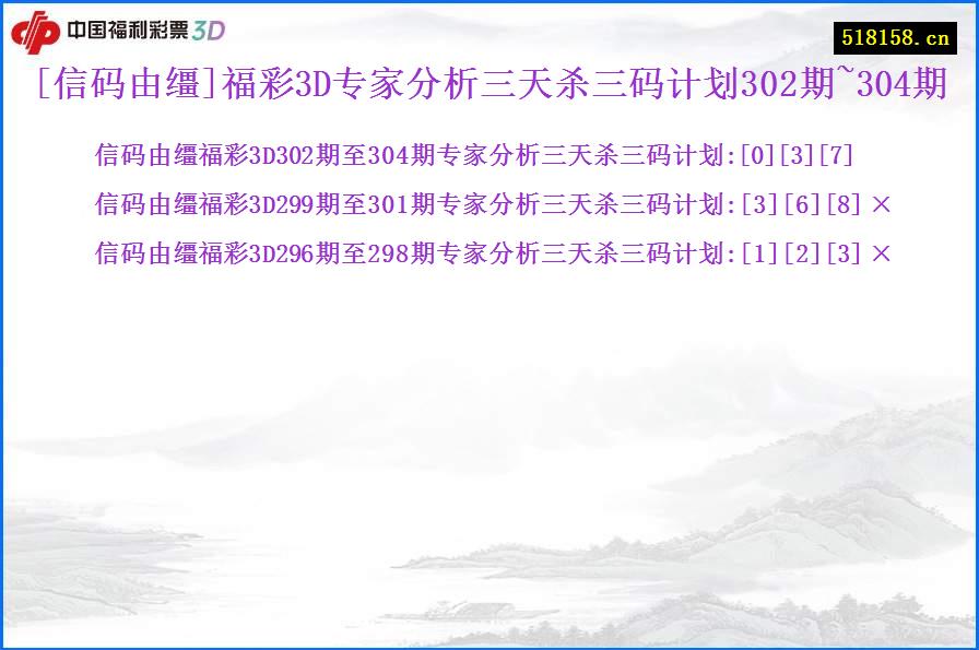 [信码由缰]福彩3D专家分析三天杀三码计划302期~304期