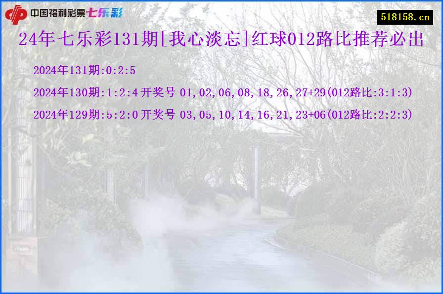 24年七乐彩131期[我心淡忘]红球012路比推荐必出