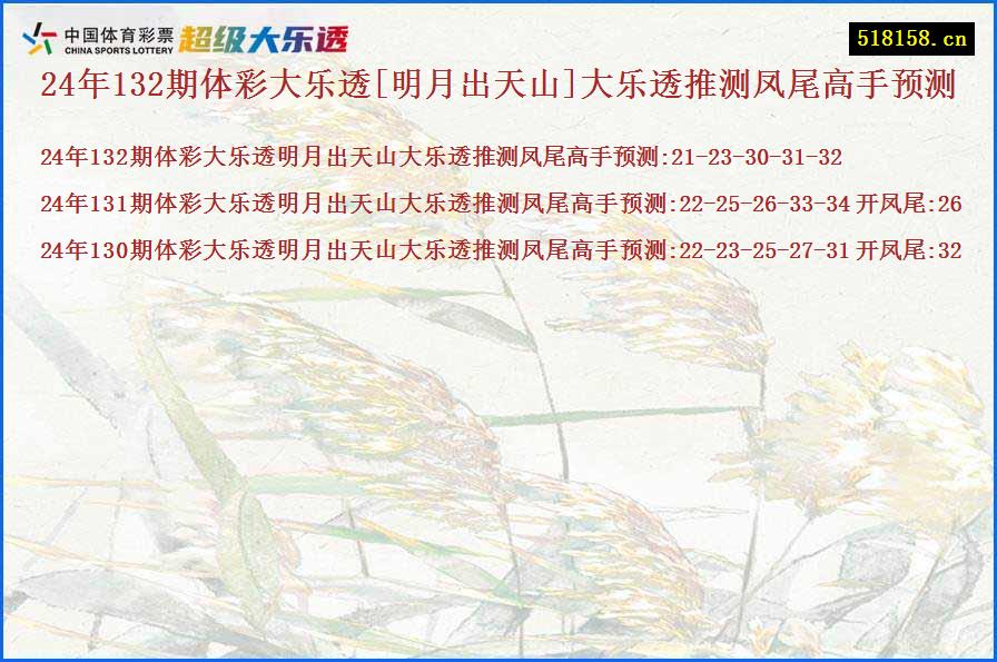 24年132期体彩大乐透[明月出天山]大乐透推测凤尾高手预测