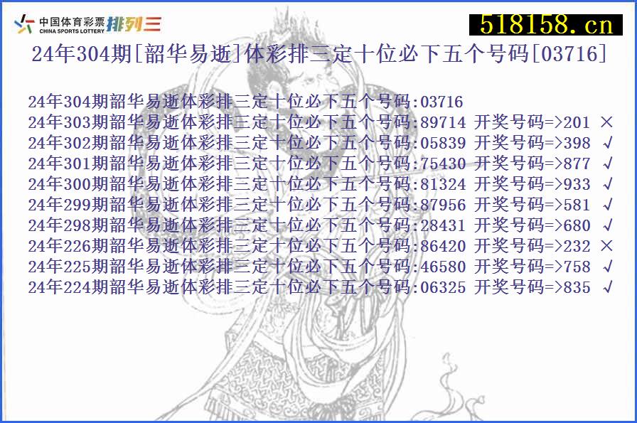 24年304期[韶华易逝]体彩排三定十位必下五个号码[03716]