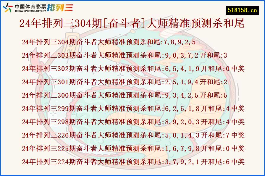 24年排列三304期[奋斗者]大师精准预测杀和尾