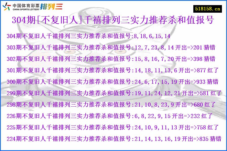 304期[不复旧人]千禧排列三实力推荐杀和值报号