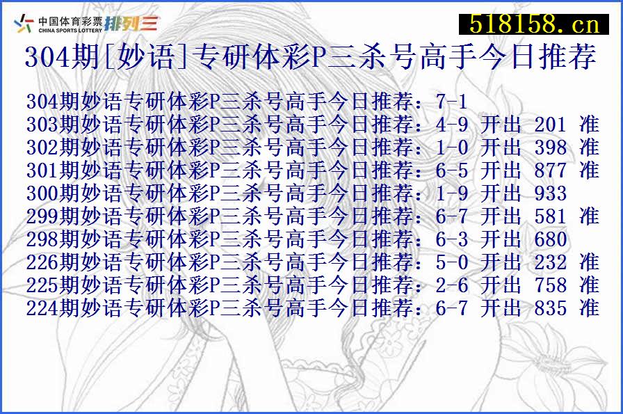 304期[妙语]专研体彩P三杀号高手今日推荐