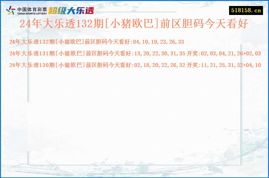 24年大乐透132期[小猪欧巴]前区胆码今天看好