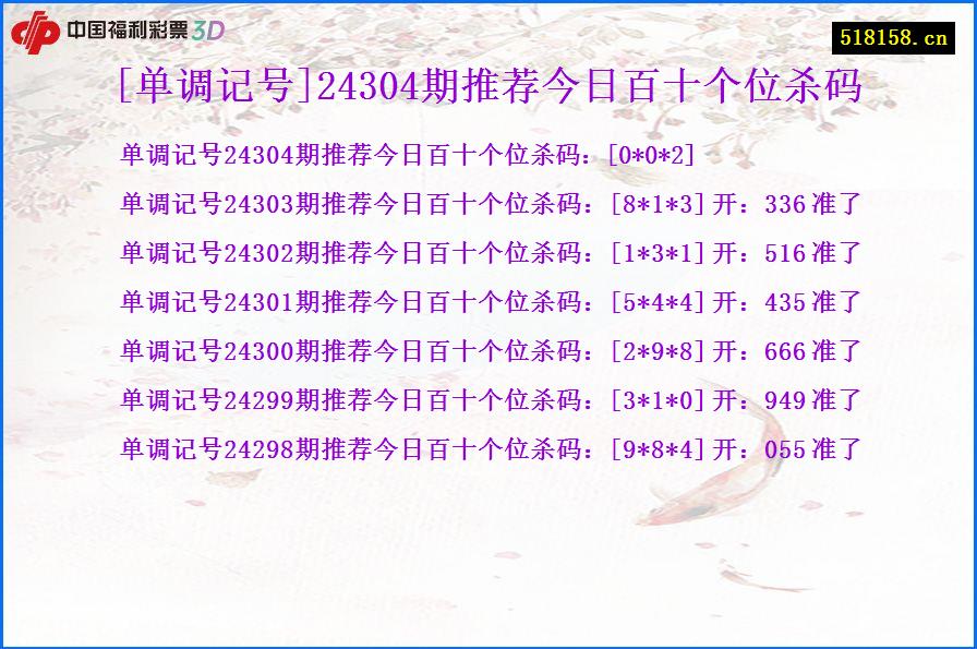 [单调记号]24304期推荐今日百十个位杀码