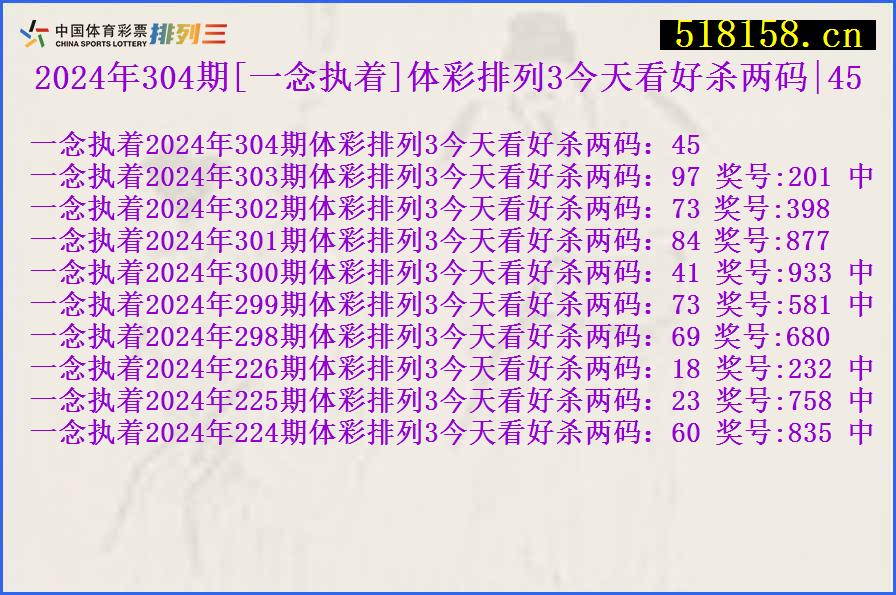 2024年304期[一念执着]体彩排列3今天看好杀两码|45