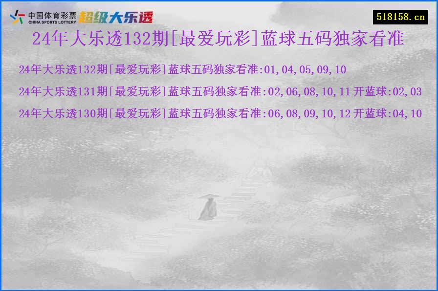 24年大乐透132期[最爱玩彩]蓝球五码独家看准