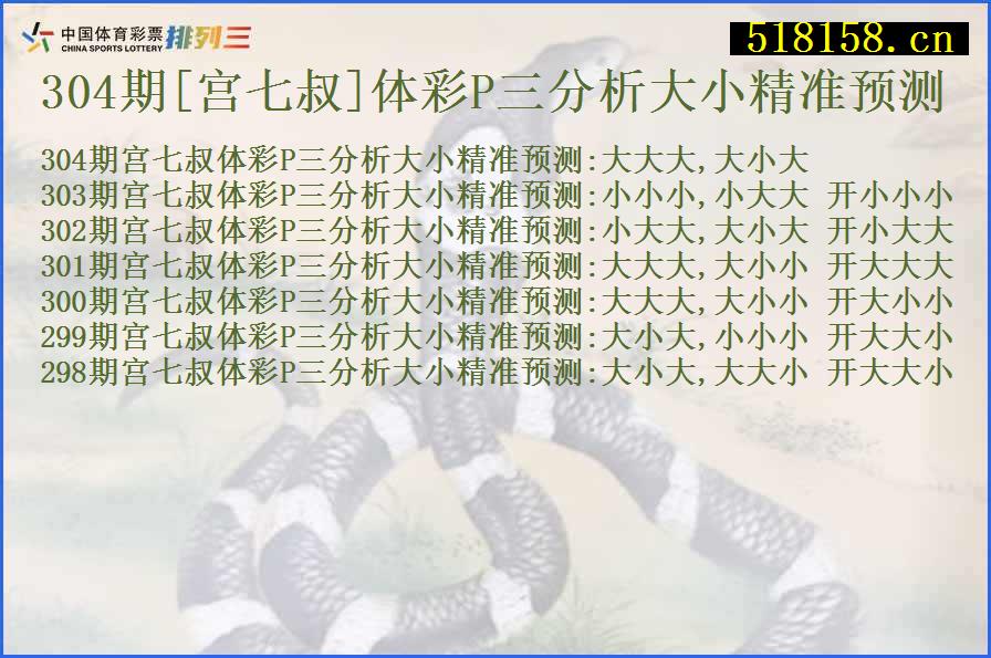 304期[宫七叔]体彩P三分析大小精准预测