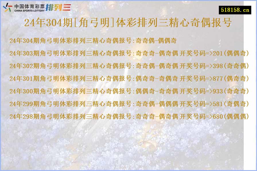 24年304期[角弓明]体彩排列三精心奇偶报号