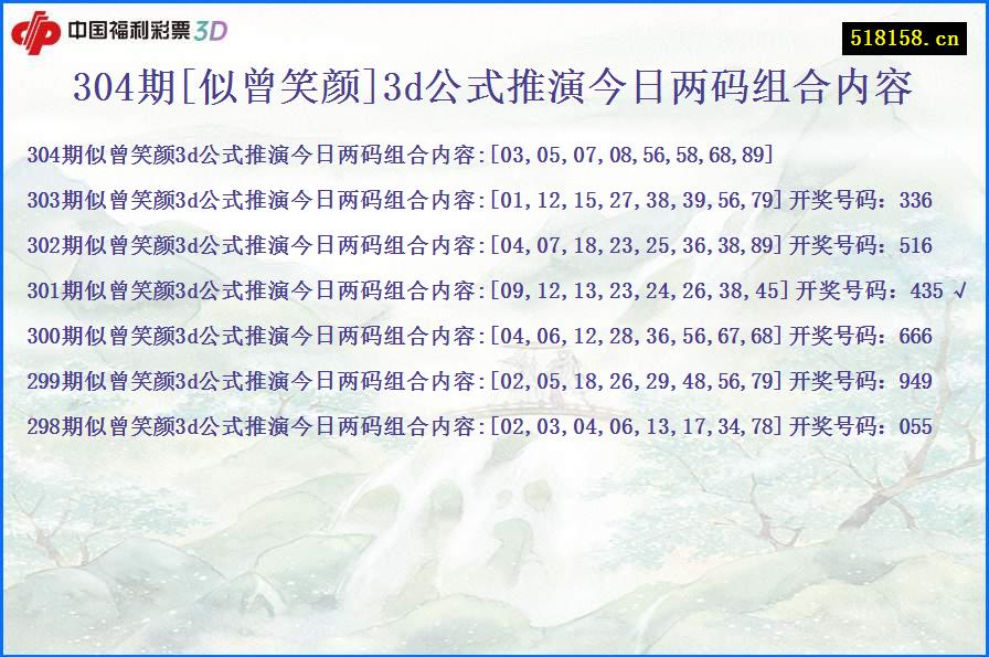 304期[似曾笑颜]3d公式推演今日两码组合内容